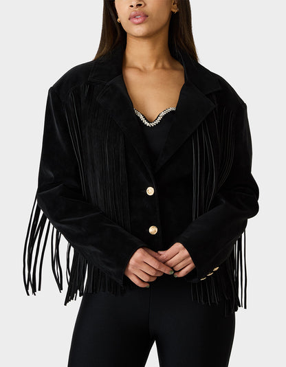 Betsey Johnson Best Seller - FRINGE FEVER JACKET BLACK Women's Black Fringe Jacket