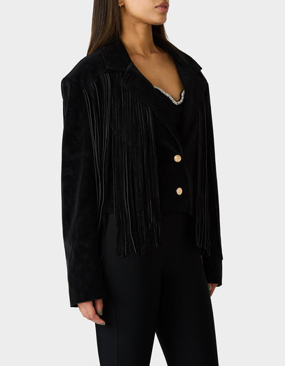 Betsey Johnson Best Seller - FRINGE FEVER JACKET BLACK Women's Black Fringe Jacket