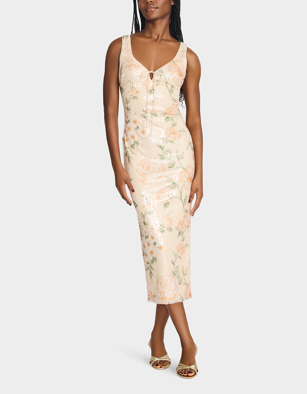 Betsey Johnson Signature - APRICOT HAZE DRESS BLURRY FLORAL Women's Midi Sequin Floral Dress