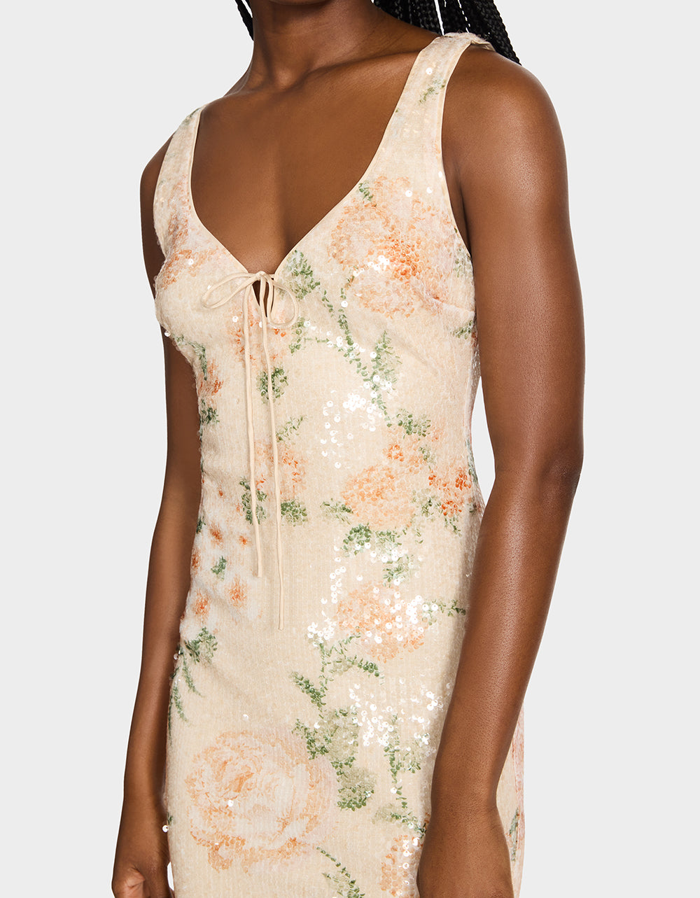 Betsey Johnson Signature - APRICOT HAZE DRESS BLURRY FLORAL Women's Midi Sequin Floral Dress