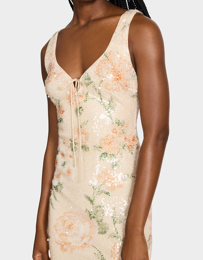 Betsey Johnson Signature - APRICOT HAZE DRESS BLURRY FLORAL Women's Midi Sequin Floral Dress