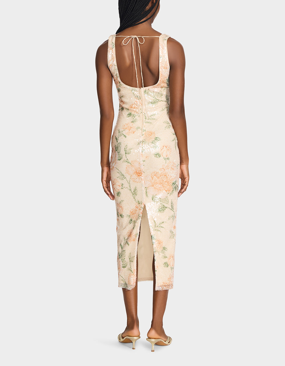 Betsey Johnson Signature - APRICOT HAZE DRESS BLURRY FLORAL Women's Midi Sequin Floral Dress