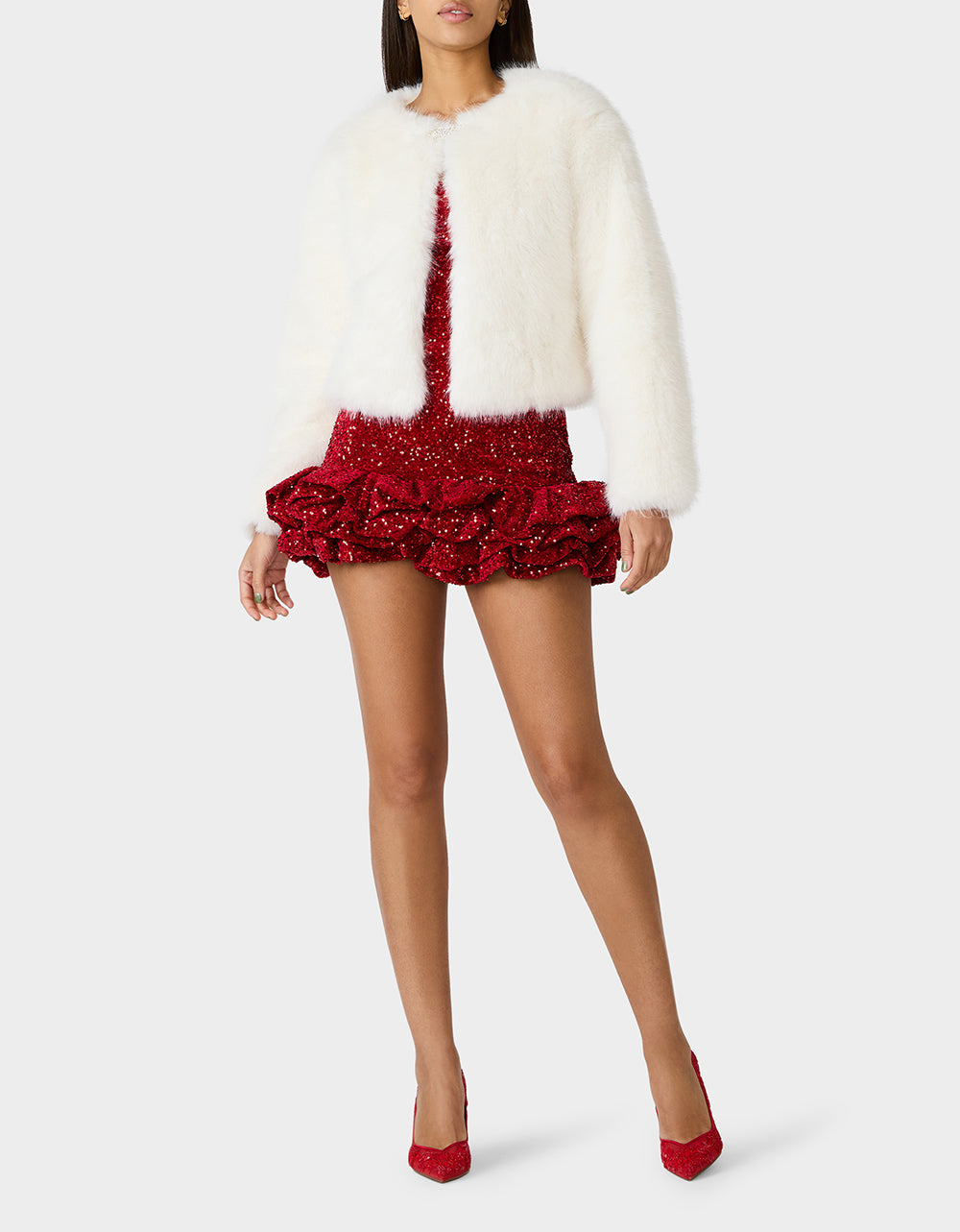 Betsey Johnson Classic - CHAMPAGNE LUXE FAUX FUR JACKET CREAM Women's Cream Faux Fur Jacket