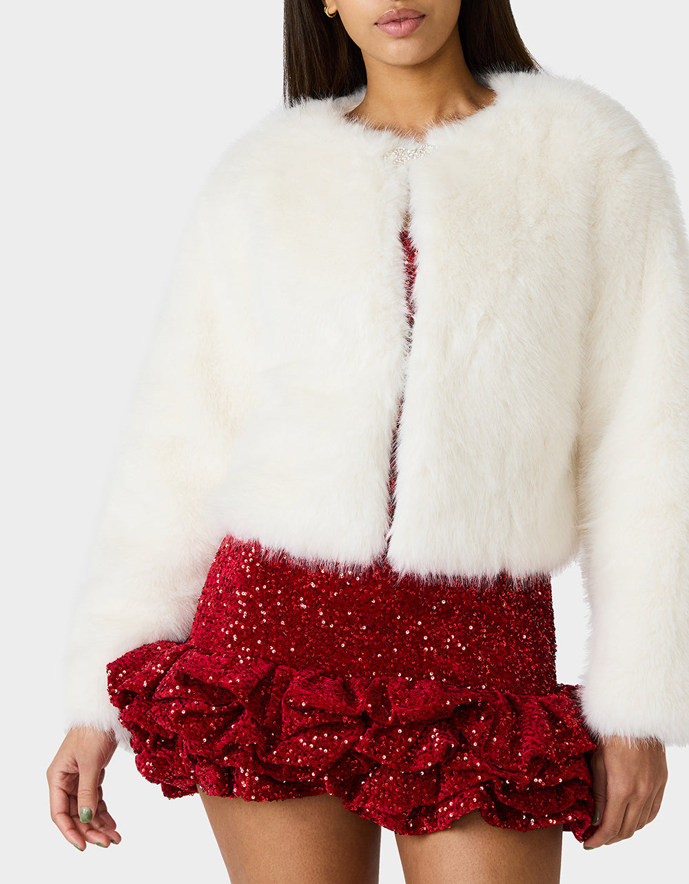 Betsey Johnson Classic - CHAMPAGNE LUXE FAUX FUR JACKET CREAM Women's Cream Faux Fur Jacket