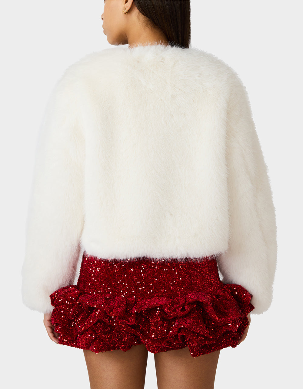 Betsey Johnson Classic - CHAMPAGNE LUXE FAUX FUR JACKET CREAM Women's Cream Faux Fur Jacket