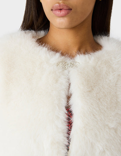 Betsey Johnson Classic - CHAMPAGNE LUXE FAUX FUR JACKET CREAM Women's Cream Faux Fur Jacket