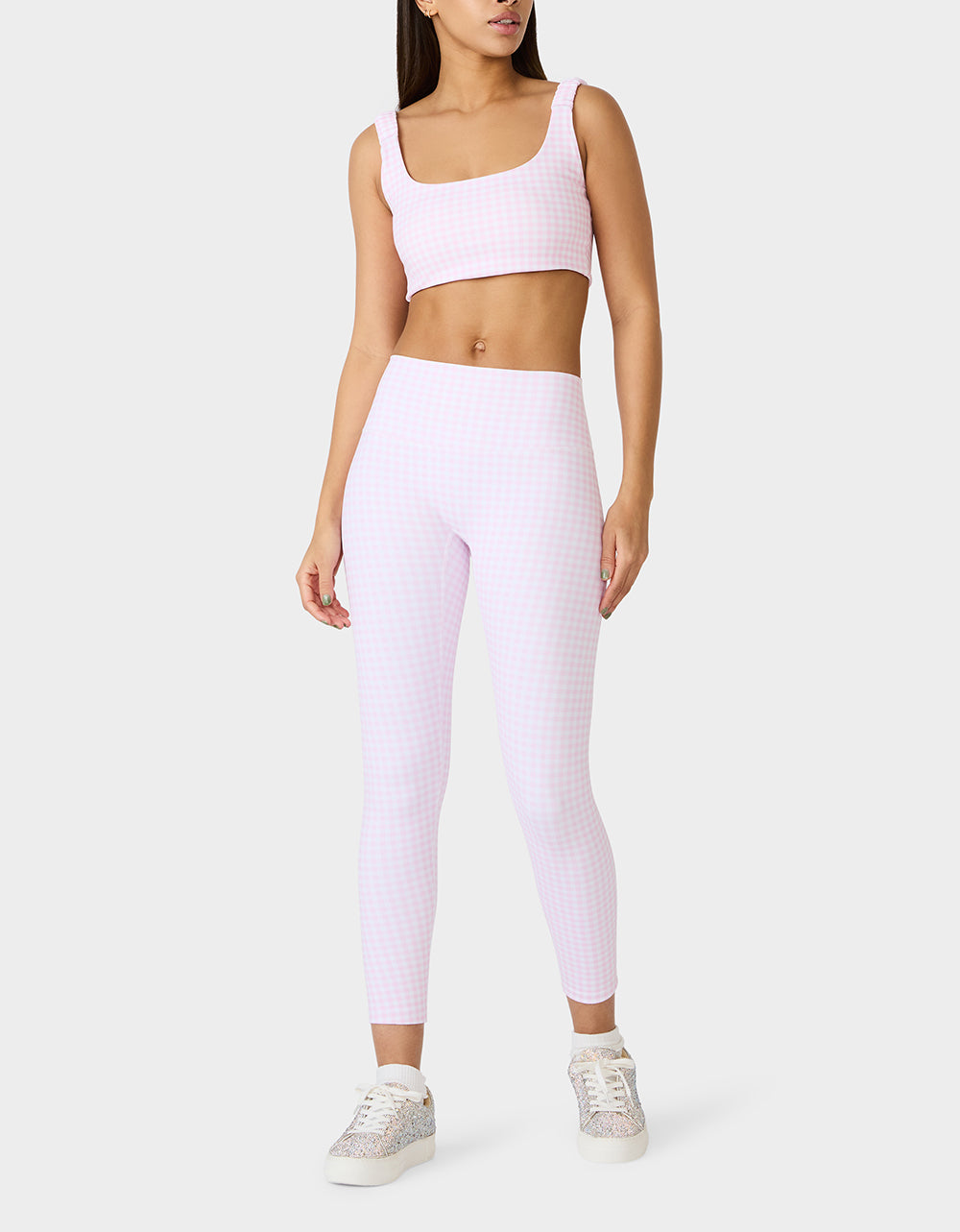 Betsey Johnson Special Offer - GINGHAM PRINT HIGHRISE LEGGING PINK MULTI Women's Pink Gingham Activewear Legging