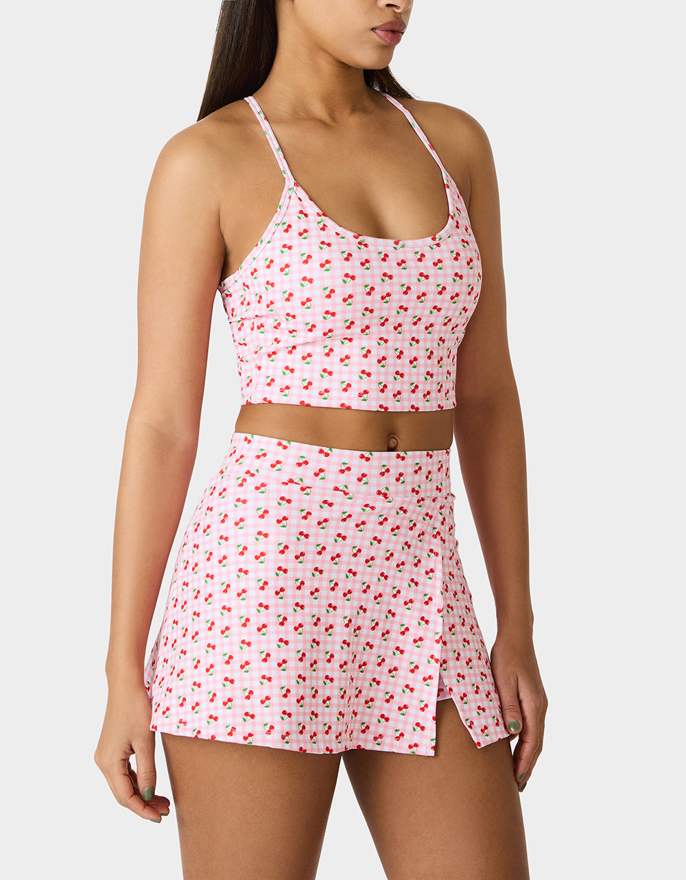 Betsey Johnson Sale - CHERRY GINGHAM SET PINK MULTI Women's Pink Cherry Gingham Activewear Tank Top