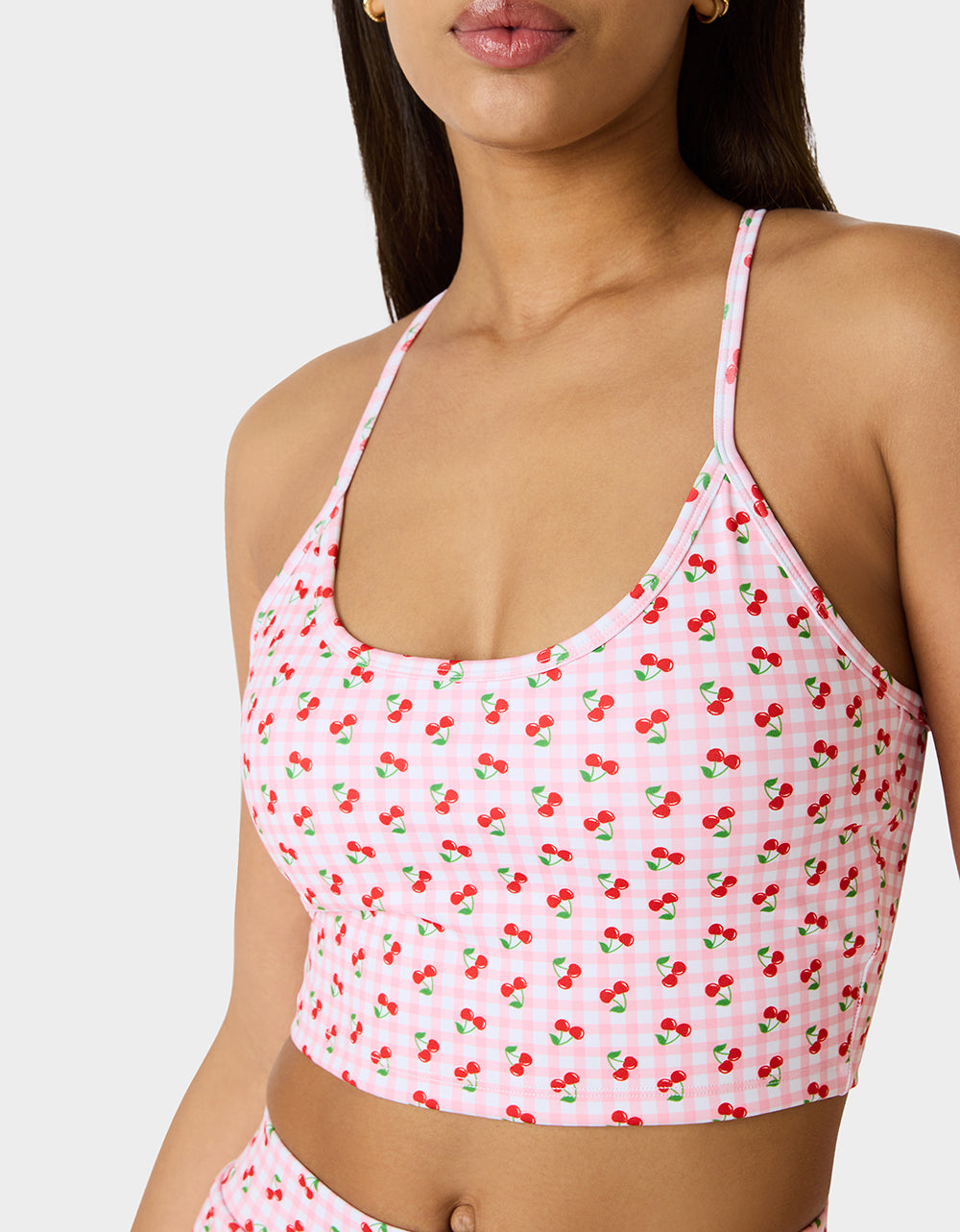 Betsey Johnson Sale - CHERRY GINGHAM SET PINK MULTI Women's Pink Cherry Gingham Activewear Tank Top