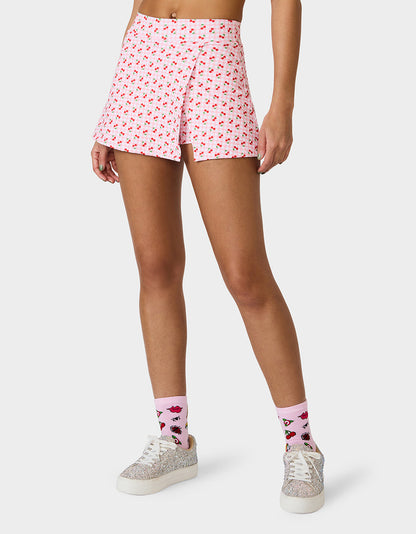 Betsey Johnson Sale - CHERRY GINGHAM SIDE SLIT SKORT PINK MULTI Women's Pink Cherry Gingham Activewear Skort