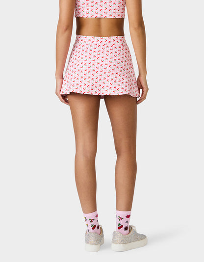 Betsey Johnson Sale - CHERRY GINGHAM SIDE SLIT SKORT PINK MULTI Women's Pink Cherry Gingham Activewear Skort