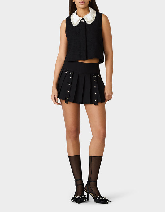 Betsey Johnson Premium - REBEL RIVET PLEATED SKIRT BLACK Women's Pleated Black Mini Skirt