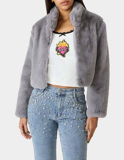 Betsey Johnson Latest - MISTY LUXE FAUX FUR GREY Women's Faux Fur Winter Jacket