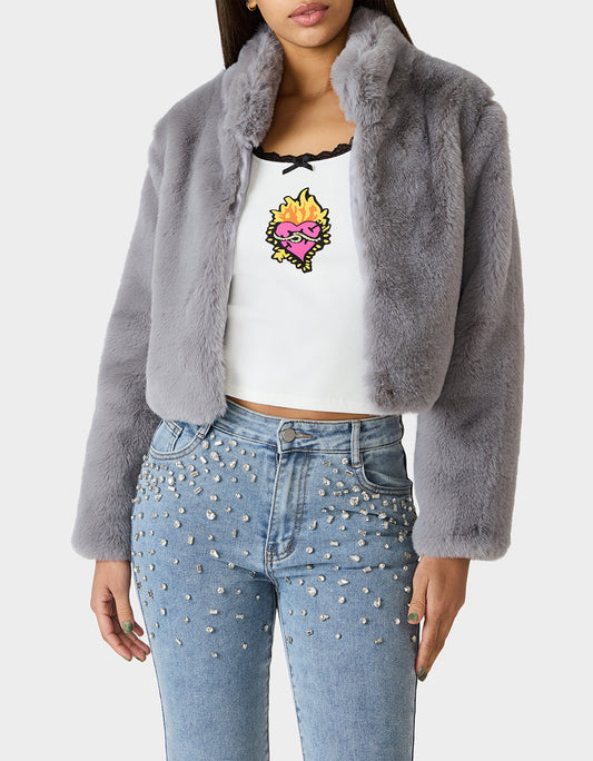 Betsey Johnson Latest - MISTY LUXE FAUX FUR GREY Women's Faux Fur Winter Jacket