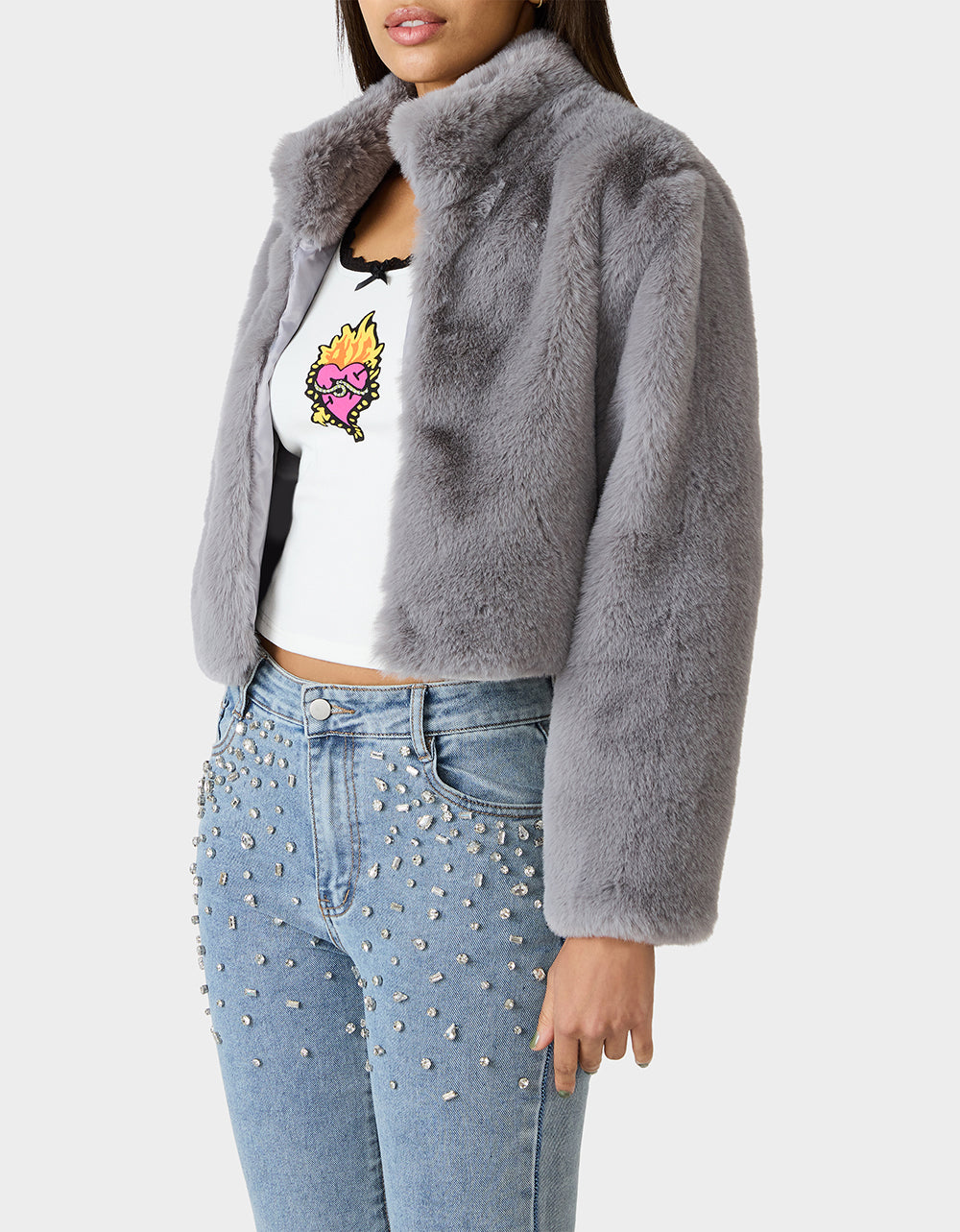 Betsey Johnson Latest - MISTY LUXE FAUX FUR GREY Women's Faux Fur Winter Jacket