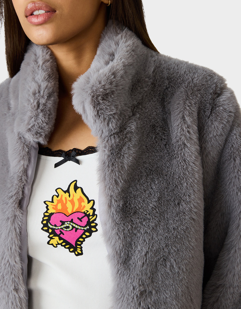 Betsey Johnson Latest - MISTY LUXE FAUX FUR GREY Women's Faux Fur Winter Jacket