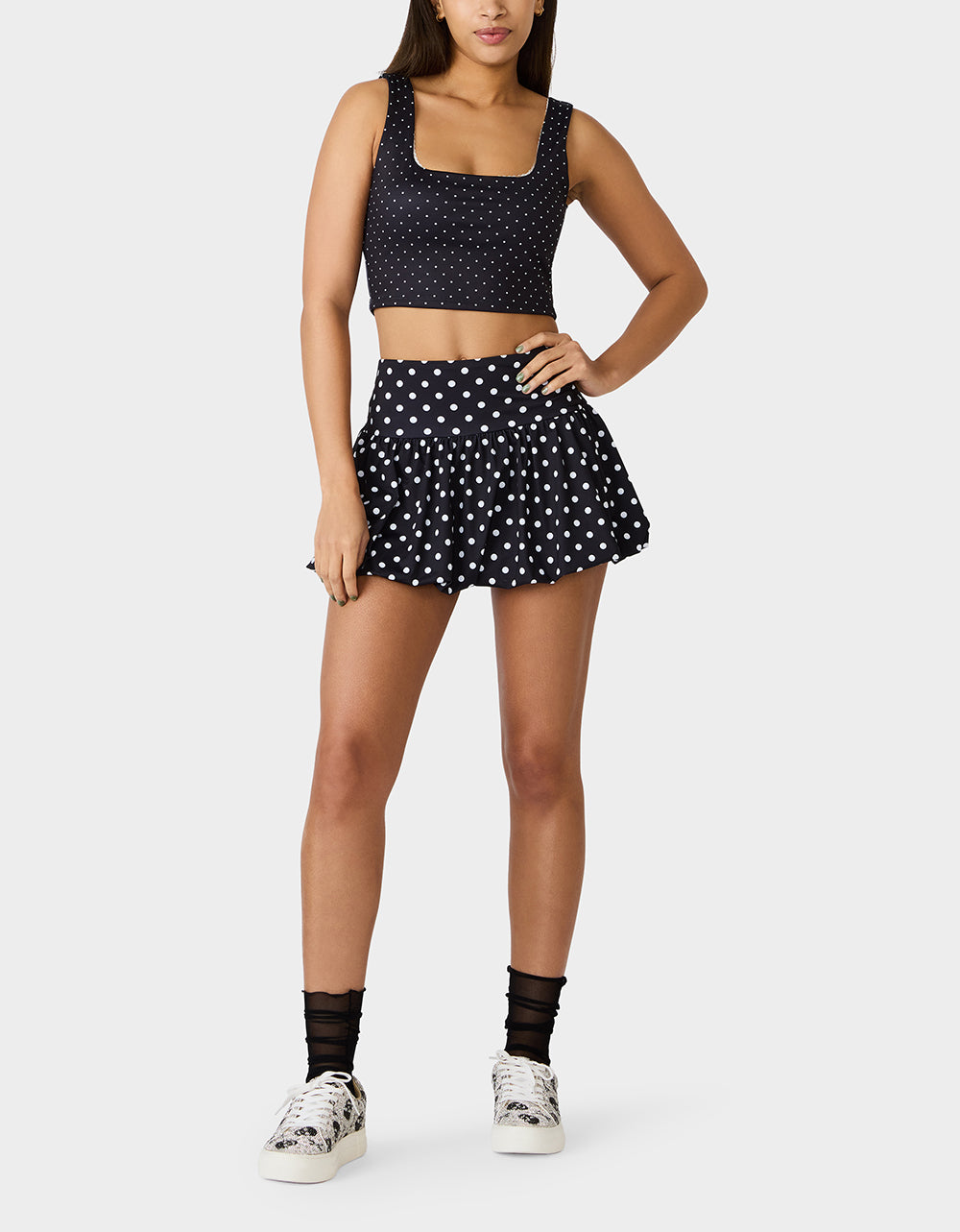 Betsey Johnson Signature - POLKA DOT PRINT CROP TOP TANK BLACK MULTI Women's Crop Top Tank Activewear and Loungewear
