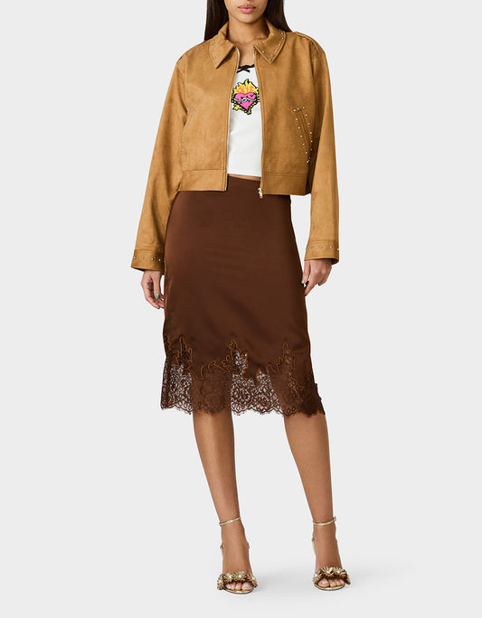 Betsey Johnson Exclusive - RODEO STUD JACKET CAMEL Women's Fax Suede Camel Jacket