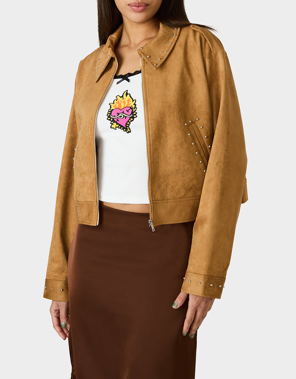 Betsey Johnson Exclusive - RODEO STUD JACKET CAMEL Women's Fax Suede Camel Jacket
