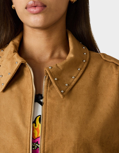 Betsey Johnson Exclusive - RODEO STUD JACKET CAMEL Women's Fax Suede Camel Jacket