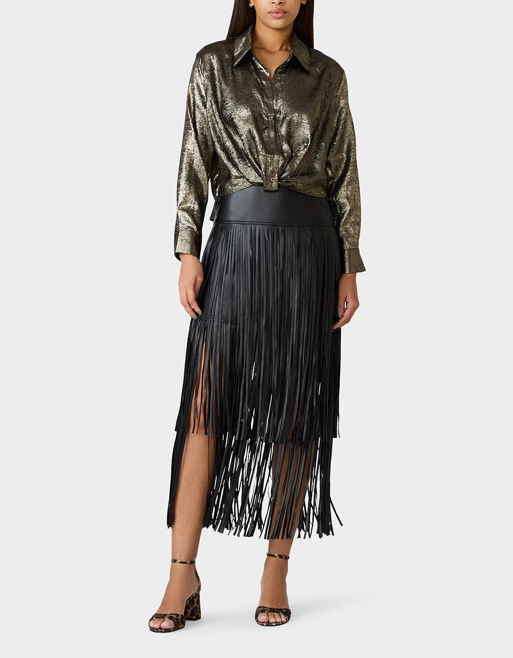 Betsey Johnson Smart Buy - GOLD RUSH TOP BLACK/GOLD Women's Brushed Long Sleeve Button Down Top