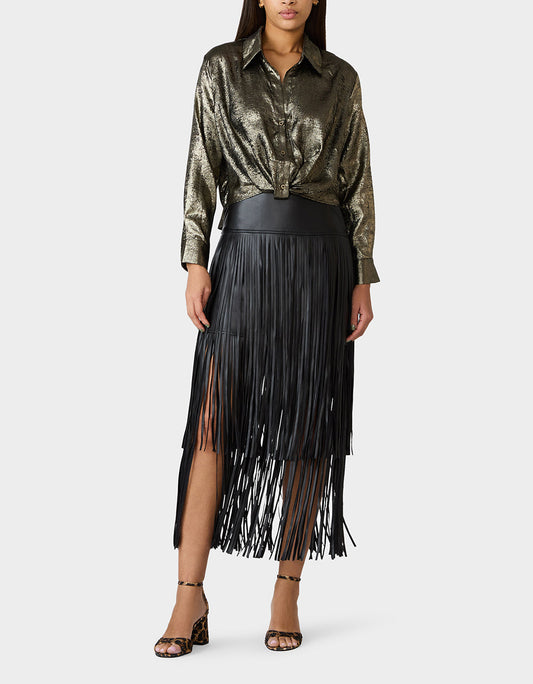 Betsey Johnson Smart Buy - GOLD RUSH TOP BLACK/GOLD Women's Brushed Long Sleeve Button Down Top