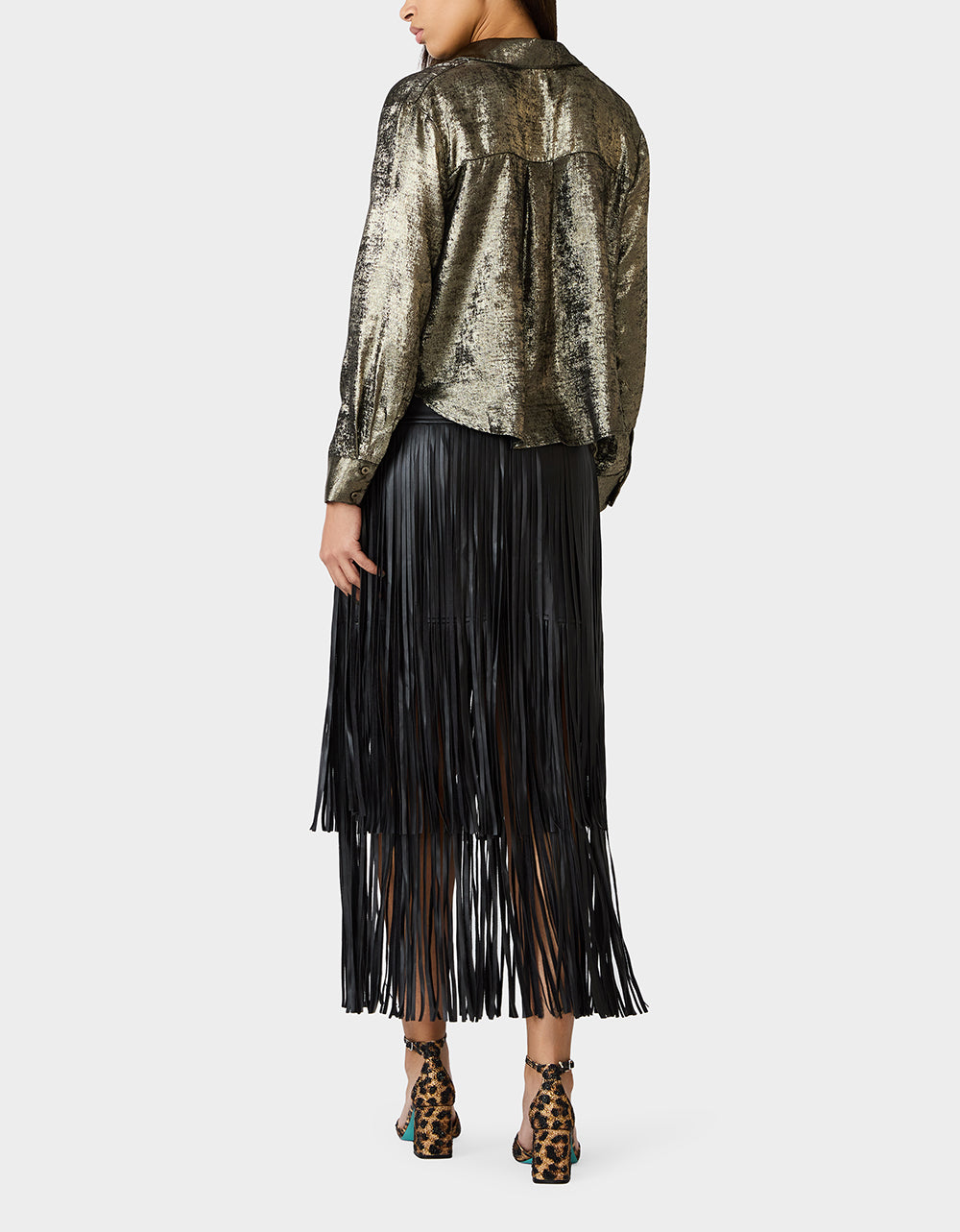 Betsey Johnson Smart Buy - GOLD RUSH TOP BLACK/GOLD Women's Brushed Long Sleeve Button Down Top