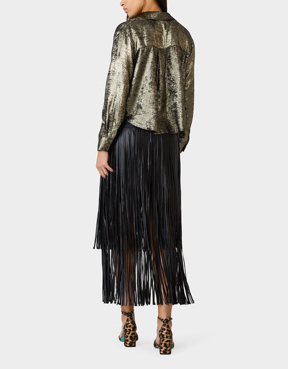Betsey Johnson Smart Buy - GOLD RUSH TOP BLACK/GOLD Women's Brushed Long Sleeve Button Down Top