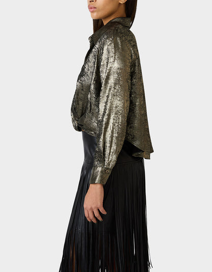 Betsey Johnson Smart Buy - GOLD RUSH TOP BLACK/GOLD Women's Brushed Long Sleeve Button Down Top