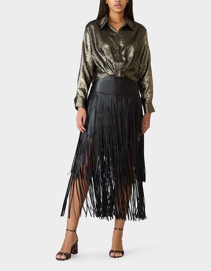 Betsey Johnson Smart Buy - GOLD RUSH TOP BLACK/GOLD Women's Brushed Long Sleeve Button Down Top