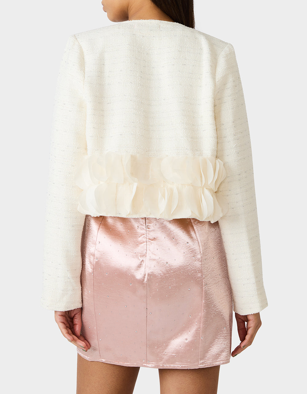 Betsey Johnson Top Pick - RUUFLE SOCIETY BLAZER CREAM Women's Cream Ruffle Trim Jacket