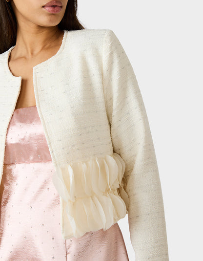 Betsey Johnson Top Pick - RUUFLE SOCIETY BLAZER CREAM Women's Cream Ruffle Trim Jacket