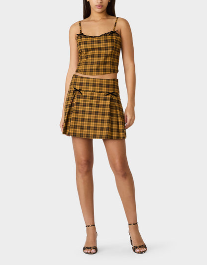 Betsey Johnson Everyday - RAD PLAID SKIRT YELLOW PLAID Women's Yellow Plaid Skirt with Bow Details