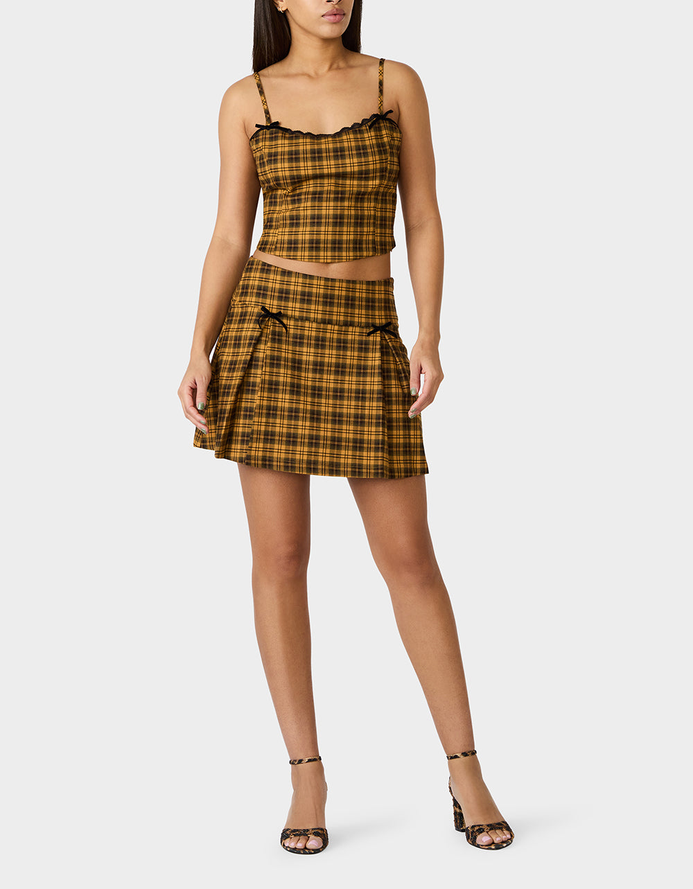 Betsey Johnson Everyday - RAD PLAID SKIRT YELLOW PLAID Women's Yellow Plaid Skirt with Bow Details
