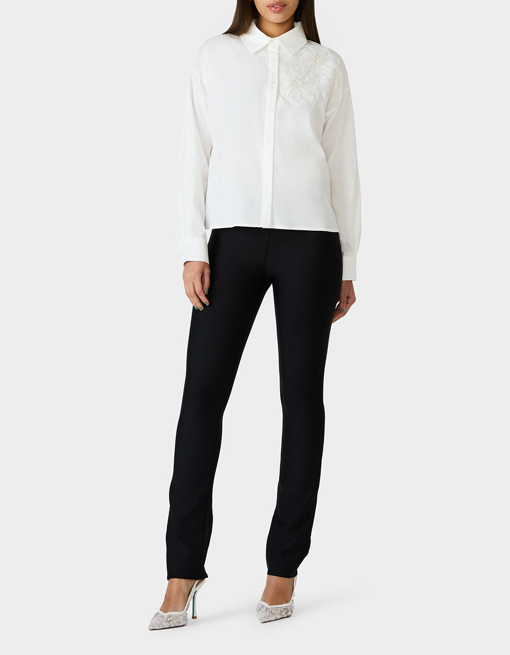 Betsey Johnson Essential - BETSEY BLOOM SHIRT OFF WHITE Button-Down Collar Floral Long-Sleeve Shirt
