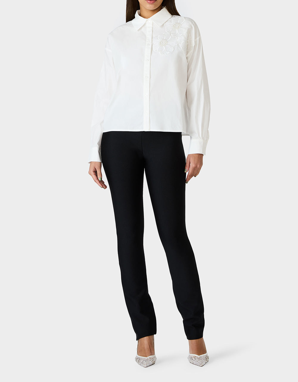 Betsey Johnson Essential - BETSEY BLOOM SHIRT OFF WHITE Button-Down Collar Floral Long-Sleeve Shirt