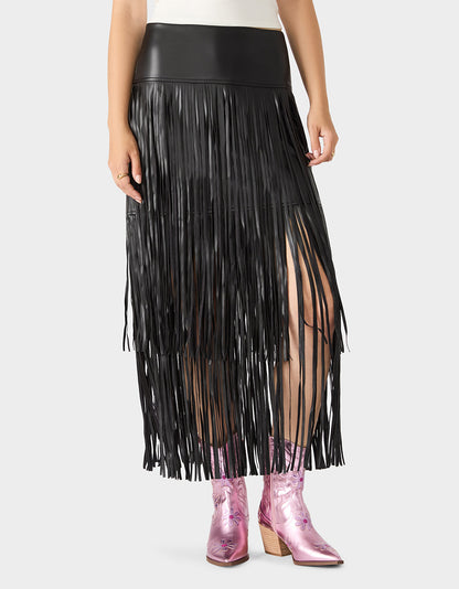 Betsey Johnson Hot Sale - MIDNIGHT RODEO SKIRT BLACK Women's Fringe Maxi Skirt
