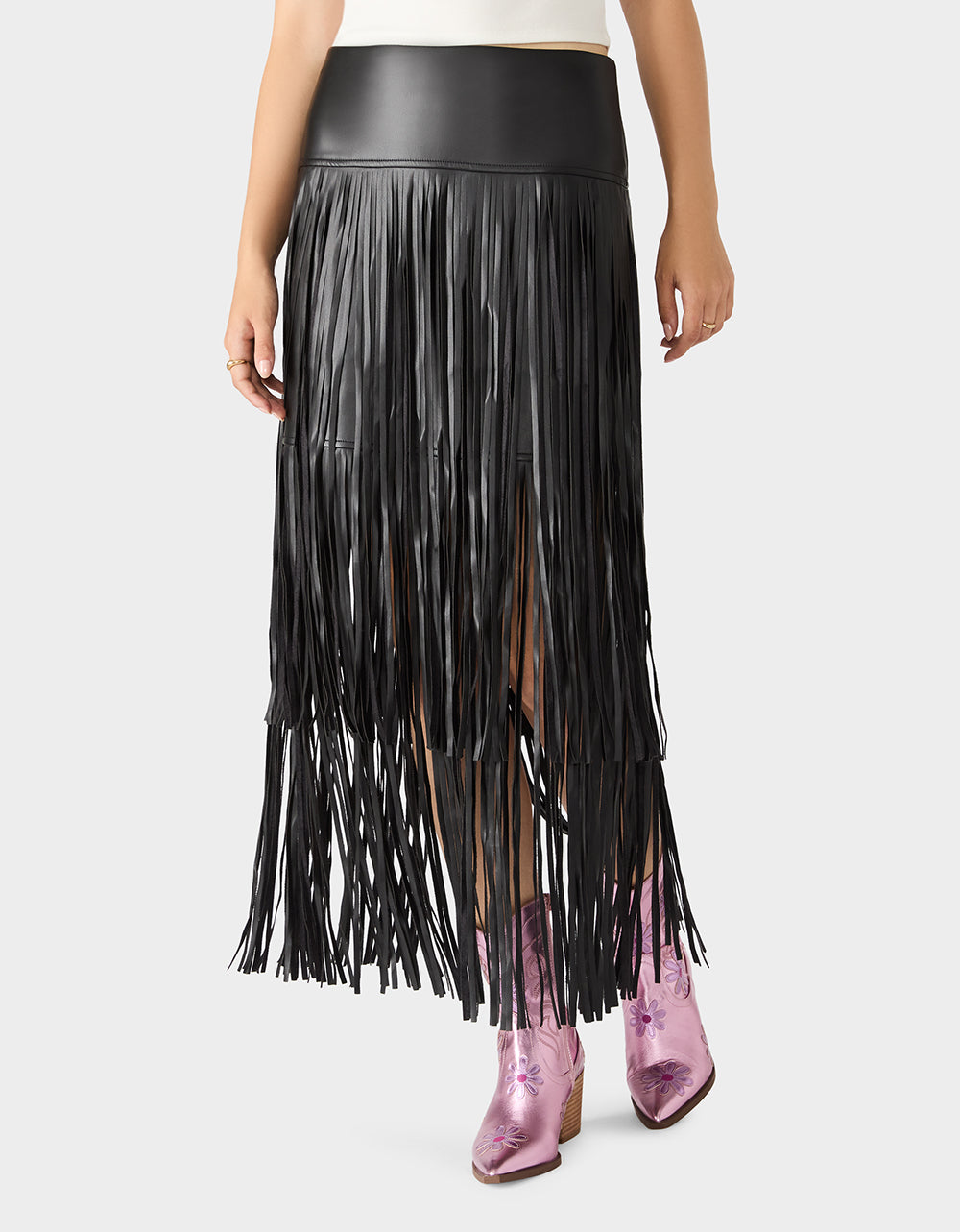 Betsey Johnson Hot Sale - MIDNIGHT RODEO SKIRT BLACK Women's Fringe Maxi Skirt