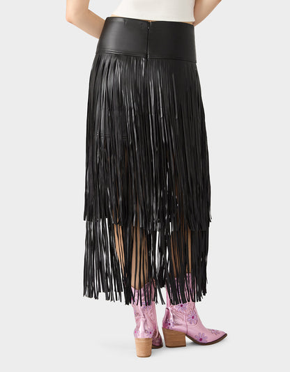 Betsey Johnson Hot Sale - MIDNIGHT RODEO SKIRT BLACK Women's Fringe Maxi Skirt