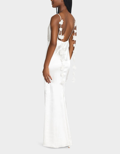 Betsey Johnson Classic - THREAD OF ROSES DRESS WHITE White Maxi Dress with Floral Detailing