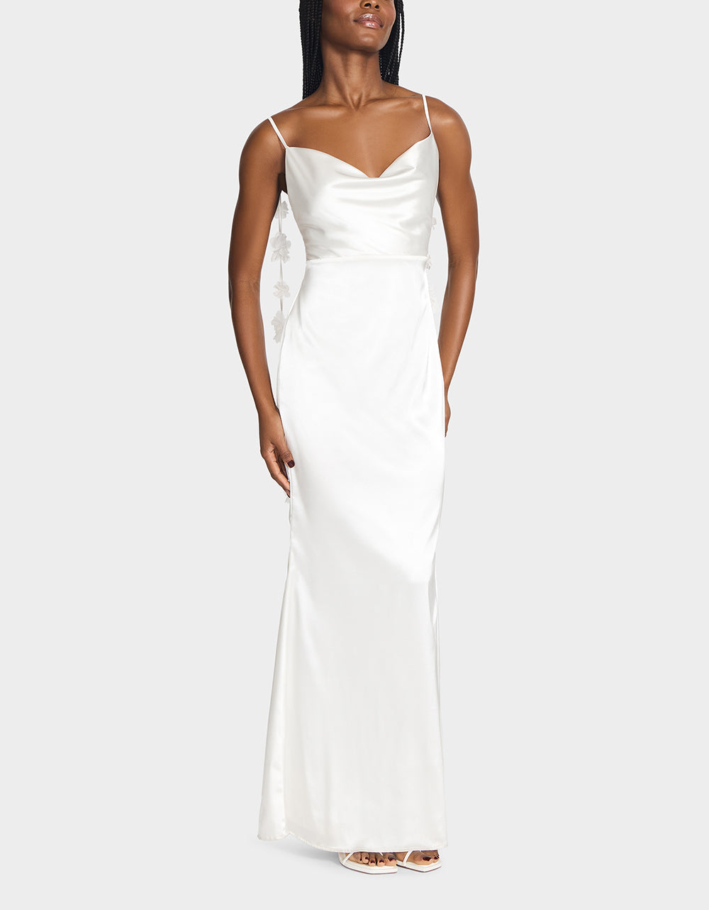 Betsey Johnson Classic - THREAD OF ROSES DRESS WHITE White Maxi Dress with Floral Detailing