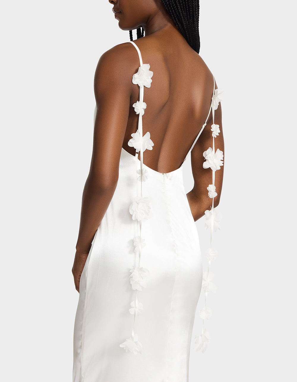 Betsey Johnson Classic - THREAD OF ROSES DRESS WHITE White Maxi Dress with Floral Detailing