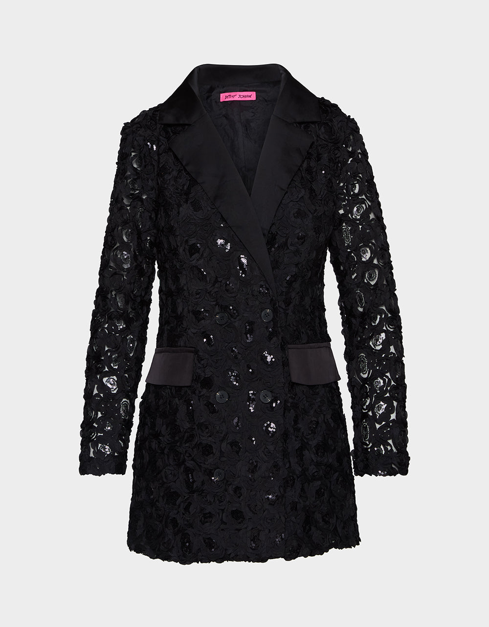 Betsey Johnson Premium - ROSETTE BLAZER DRESS BLACK Women's Black Blazer Dress with Rose Sequin Details