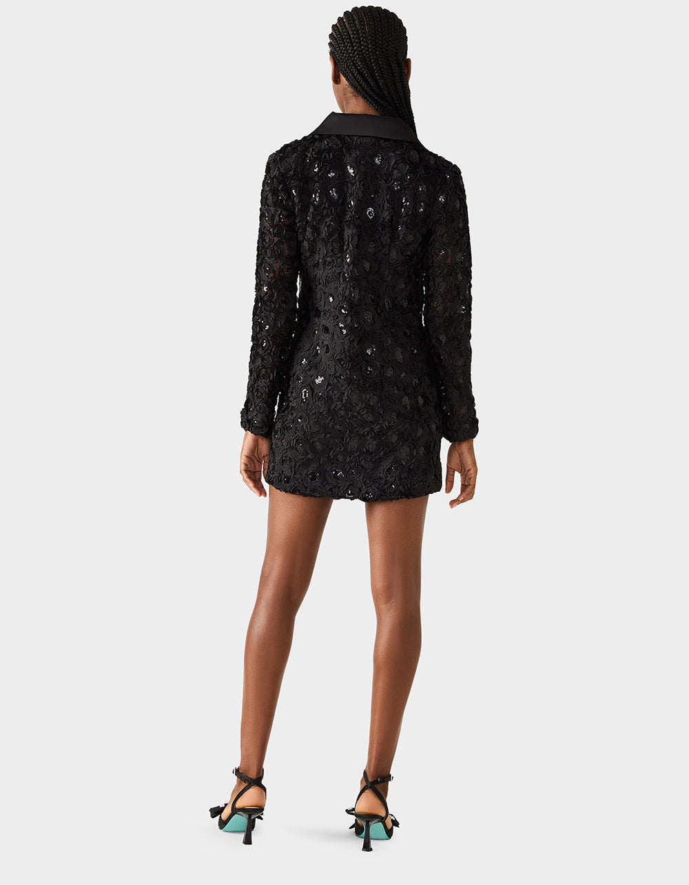 Betsey Johnson Premium - ROSETTE BLAZER DRESS BLACK Women's Black Blazer Dress with Rose Sequin Details