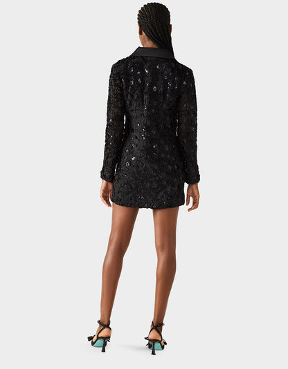 Betsey Johnson Premium - ROSETTE BLAZER DRESS BLACK Women's Black Blazer Dress with Rose Sequin Details