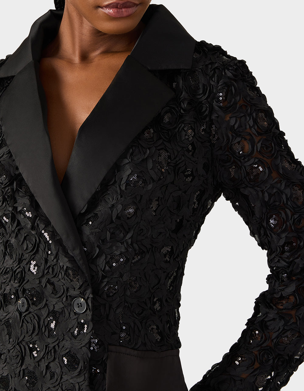 Betsey Johnson Premium - ROSETTE BLAZER DRESS BLACK Women's Black Blazer Dress with Rose Sequin Details