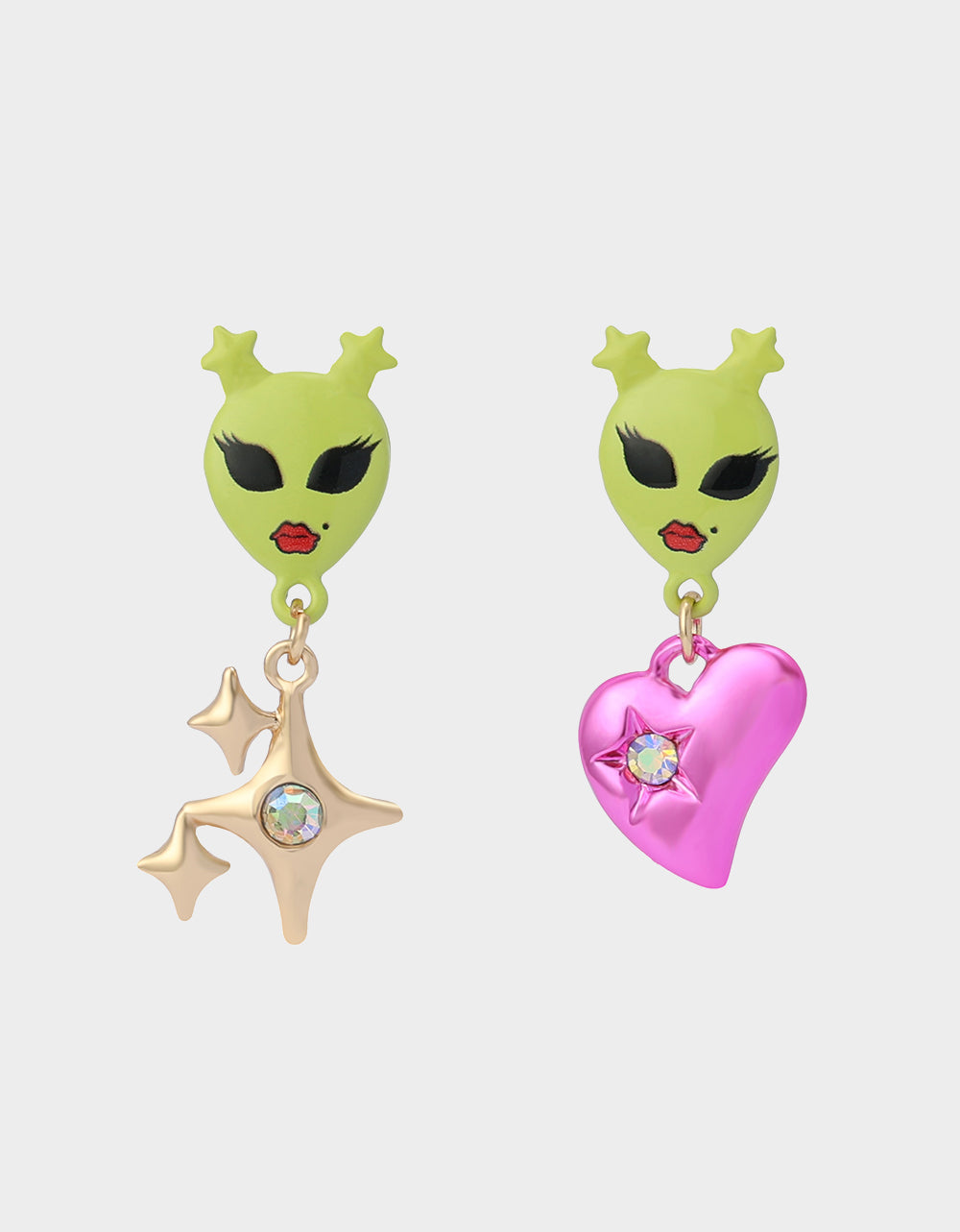 Betsey Johnson Classic - ALIEN MISMATCH DROP EARRINGS Women's Alien Mismatch Heart Star Earrings