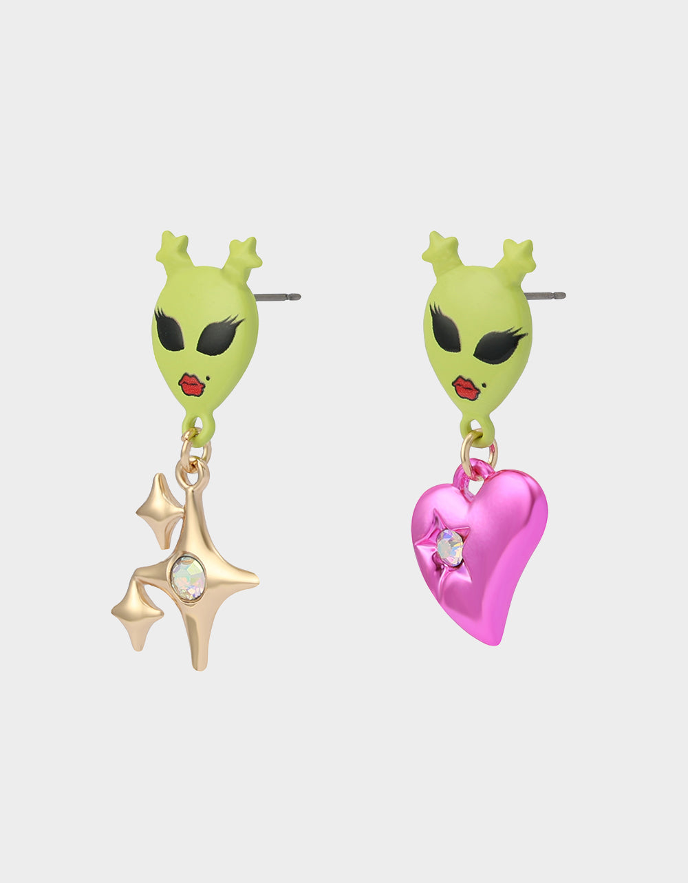 Betsey Johnson Classic - ALIEN MISMATCH DROP EARRINGS Women's Alien Mismatch Heart Star Earrings