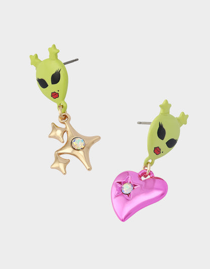 Betsey Johnson Classic - ALIEN MISMATCH DROP EARRINGS Women's Alien Mismatch Heart Star Earrings
