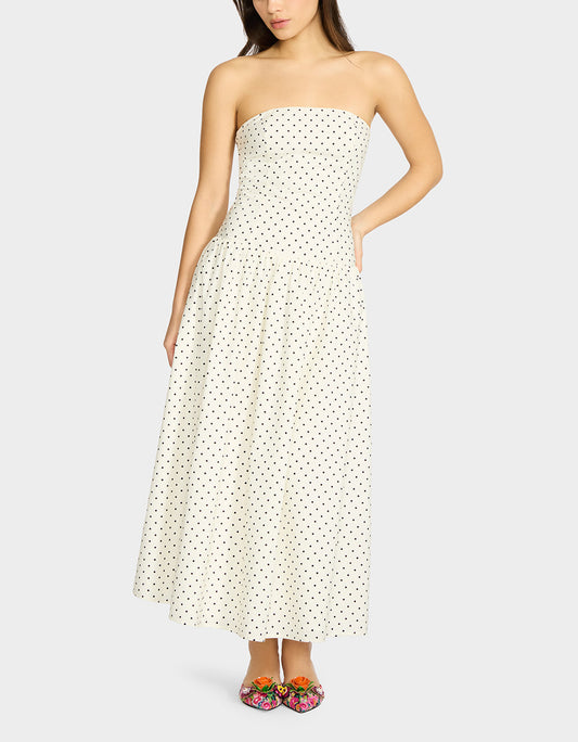 Betsey Johnson Premium - AMALIA STRAPLESS MAXI DRESS BLACK WHITE POLKA DOT Women's Dress